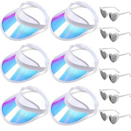 Chicingyou 12 Pack Sun Visor Hats and Heart Sunglasses Cap Clip-on Vintage UV Protection Beach Outdoor for Party Supplies (White)