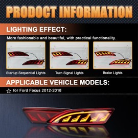 ZDEERAOTO Rear Bumper Reflector Lamp Fog Light DRL Sequential Turn Signal Lamp Feature Kit for Ford Focus 2012-2018 / Hatchback 2012-2014,LED Rear Reflector Tail Lamp (Red)