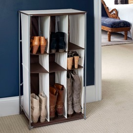 Household Essentials Transformer Boot Storage Rack, Adjustable Cubbies, Soft Poly-Cotton Fabric, Sturdy Steel Frame, Versatile and Stylish, Perfect for Short, Mid and Tall Boots, Natural and Brown 23 Inch