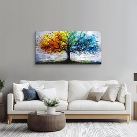 crmotu Tree of Life Large Wall Art, Colorful Tree Canvas Art Prints, Abstract Landscape Watercolor Painting, Modern Wall Decorations Living Room Bedroom Bathroom, Home Office Decor Pictures 20"X40"