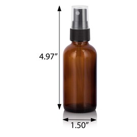 JUVITUS 2 oz / 60 ml Amber Glass Boston Round Bottle with Black Fine Mist Spray Atomizer (24 PACK) I Refillable Liquid Containers Includes Extra Phenolic Cap Closures for each bottle