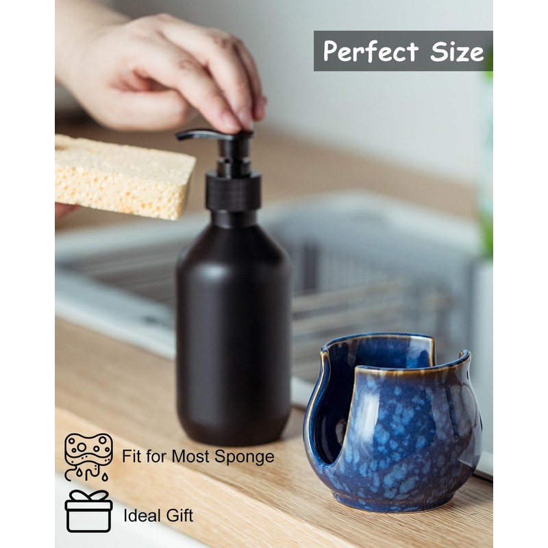 Zoeeker Ceramic Sponge Holder, Kitchen Sink Scrub Caddy Organizer Dish