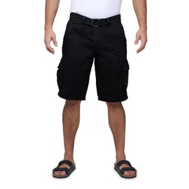 RAW X Mens Belted Cargo Shorts, Relaxed Fit Casual Knee Length Cargo Shorts for Men, Black, 36