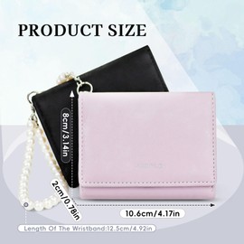 MultiValue Small Womens Wallet, Pearl Pendant Slim Wallet Trendy Velvet Trifold Wallets 7 Slots Credit Card Holder with Snap ID Window Cash Pocket (Black)