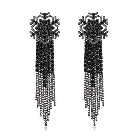EVER FAITH Snowflake Tassel Earrings for Women, Rhinestone Long Waterfall Beaded Dangle Statement Earrings Christmas Holiday Party Jewelry Hypoallergenic Safe for Sensitive Ears Black Black-Tone
