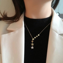 JczR.Y Rhinestone Star Necklace Stainless Steel Crystal Pentagram Pendant Gold Zircon Star Necklace for Women Long Tassel Y Necklace Fashion Jewelry