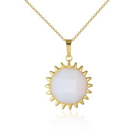 JBAERD Sun Pendant Necklace for Women,Round Crystal Necklaces Cute Lightweight Gemstone Adjustable 14K Gold Plated Chain Opal Jewelry with Gifts Box