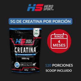 Hero Sport Creatina 650g – Rendimiento y Recuperación | 130 Servicios Sin Sabor
