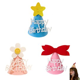 LeTradeJP Birthday Hat, Set of 3, Birthday Hat, Happy Birthday, 3 Colors, Triangle Hat, Cone Hat, Celebration, Decoration, Photo Tools, Party Accessories, Kids, Adult