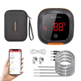 INKBIRD Rechargeable Bluetooth BBQ Thermometer Wireless Cooking Meat Sensor 2/4 Probe US - IBT-4XS+4Probes+Case