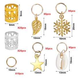 Jinlaili Pack of 80 Pearl Cuffs, Hair Accessories Rings Made of Aluminium, Hair Dreadlocks Pendant Hair Clip, Metal Hair Cuffs, Hair Braiding Beads for Hair Accessories