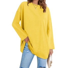 Fisoew Women's Long Sleeve Oversized T Shirts Loose Casual Crewneck Tunic Tops Soft Blouse