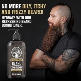 Viking Revolution- Acondicionador para barba con vainilla especiada para hombres con aceite de argán y aceite de jojoba - Suavizante y fortalecedor de barba Acondicionador natural para barba con aceit