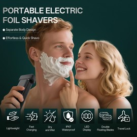 Foil Shaver,Electric Razor for Men Face,Foil Shavers for Men with 2 Adjustable Speeds Beard Trimmer Waterproof Wet & Dry with 3 Floating Blade LED Display USB-C Fast Rechargeable for Travel & Home