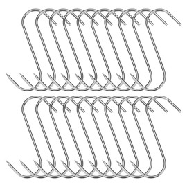 Pack of 20 Stainless Steel Meat Hooks, Smoking Hooks, Robust and Durable Butcher Hooks, S Hooks for Bathroom, Bedroom, Office, Kitchen, Shop, Meat Processing, BBQ Baking Meat (12.5 cm)