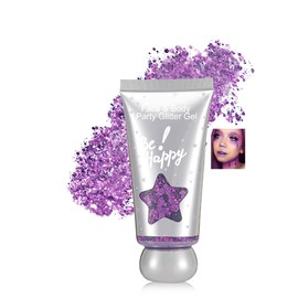 Purple Body Glitter Gel,Sparkly Color Changing Under Night Hair Glitter Stick,Long Lasting Non-Sticky Chunky Mermaid Sequins Face Glitter Makeup for Women,Fashion Festival Rave Cosplay Accessories-02