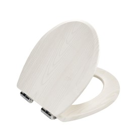 Toilet Seat, Slow Close, Premium Moulded Wood, Quick Release, White Ash Grain Look, PIKLiDS, Laminated Woodgrain Finish (Round)