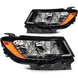 FINDAUTO Headlight Assembly Driver and Passenger Side 2017-2021 For Jeep Compass 55112706AF CH2503295 Black Housing & Clear Lens
