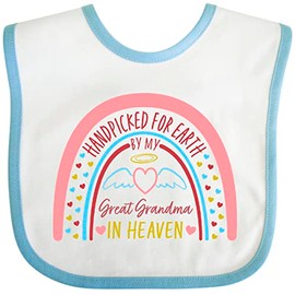 inktastic Handpicked for Earth By My Great Grandma in Heaven- Rainbow Baby Bib White and Blue 4205f