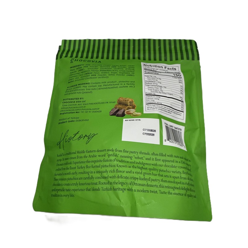 Dubai Style Milk Chocolate with Pistachio & Kadaif, 15.87 Ounces
