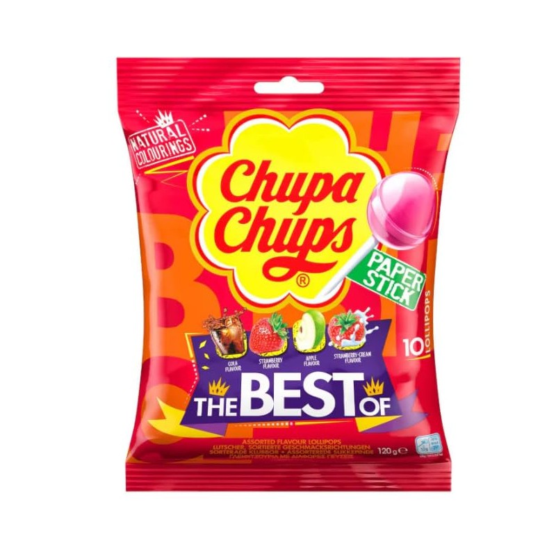 Chupa Chups The Best Of Lollipops, Mixed Flavors, 10 Pieces,