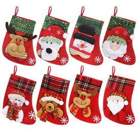 8 Pieces Christmas Stockings, Christmas Socks Gift Bags, Christmas Tree Decoration, Little Xmas Tree Ornament, Lovely Santa Hanging Socks for Xmas Tree, Home, Garden Decoration Festival Supplies