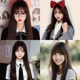 Wig, Long Straight Hair, False Hair, Half Length, Brunette, Women's Dress, Full Fake Hair, Lolita, Cosplay, Baby Face, False Hair, Natural, Heat Resistant, Mesh (Blonde)