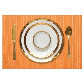 FunWheat Placemats Set of 6 Vinyl Washable Place Mats for Dining Table Durable Plastic Woven Table Mats 12inches x 18inches Easy Clean Indoor Outdoor Use(Rectangle Orange)
