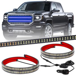 XRIDONSEN 2PCS 30 inch Blue Grill Emergency Lights Strip 360 LED Truck Grille Strobe Lights Exterior Front/Rear Flashing Warning Safety First Responder Lights for Firefighter Police Vehicles Trucks