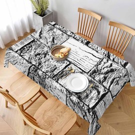 LoLo UoUo Grunge Style Old Horizontal Brickwork Table Cloth 60x84 Inch Outdoor Table Cover Black and White Rectangle Tablecloths Decorations for Kitchen Home Dinner Party