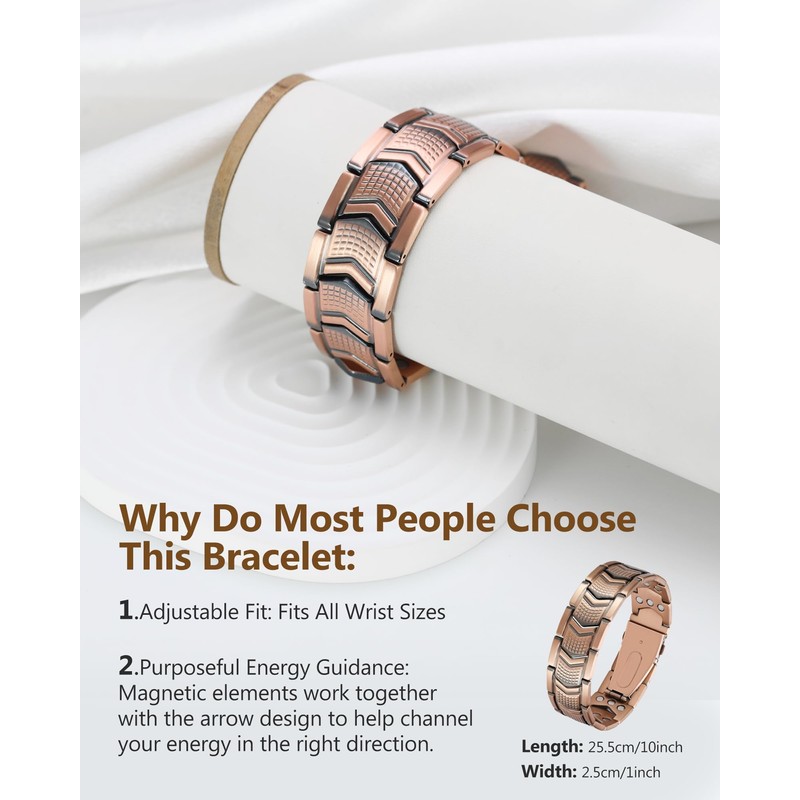 Feraco Copper Bracelet for Men 3X Strength,Magnetic Therapy Bracelet Copper