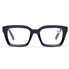 ZUVGEES Retro Style Square Reading Glass Big Eyeglass Frames Large lens 50mm (Black, 3.00)