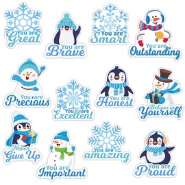 72PCS Winter Snowflake Bulletin Board for Classroom Decoration Winter Snowman Penguin Motivational Positive Sayings Cutouts Supplies Winter Christmas Snowflake Accents Cutouts for School Decoration