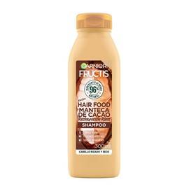 Garnier Fructis Hair Food Manteca de Cacao Shampoo para Cabello Rizado y Seco 300ml, Restauración de Rizos y Control de Frizz por 72 Horas, Fórmula 96% Origen Natural y Sin Siliconas