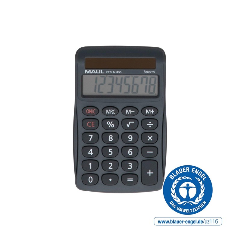 MAUL Eco MJ 455 Calculator, Solar with 8 Digits Display,