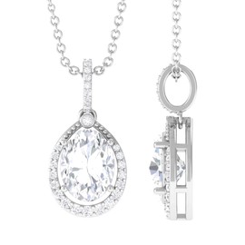 Rosec Jewels Certified Moissanite Diamond Pendant Necklace in Gold Plated Silver, D-Vs1 Quality, 6X8 mm Oval Moissanite Necklace, 925 Sterling Silver, With Chain