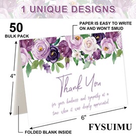 FYSUIMU 50Pcs Funeral Thank You Cards Bulk Boxed Floral Sympathy Thank You Cards with Sticker Envelope Purple Flower Bereavement Card for Memorial Service Loved Ones Celebration of Life