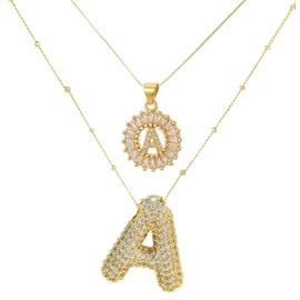 Gold Initial Necklaces Cross Necklace for Women - 2 Pieces Shining Pendant Letter a j k m Necklace Name Bubble Letter Necklace Gold Initial Christmas Valentine's Mother's Day Gifts for Women Lady