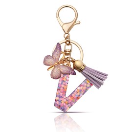 CHUQING Women's Keyrings Letter V Keychains Initial Gifts Butterfly Keychain Gifts with Initials Women Key Chain
