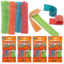 HARIBO 4 Bags Haribo Sour Streamers Gummi Candy Gummies Gummy Chewy Treat 3.6oz Each