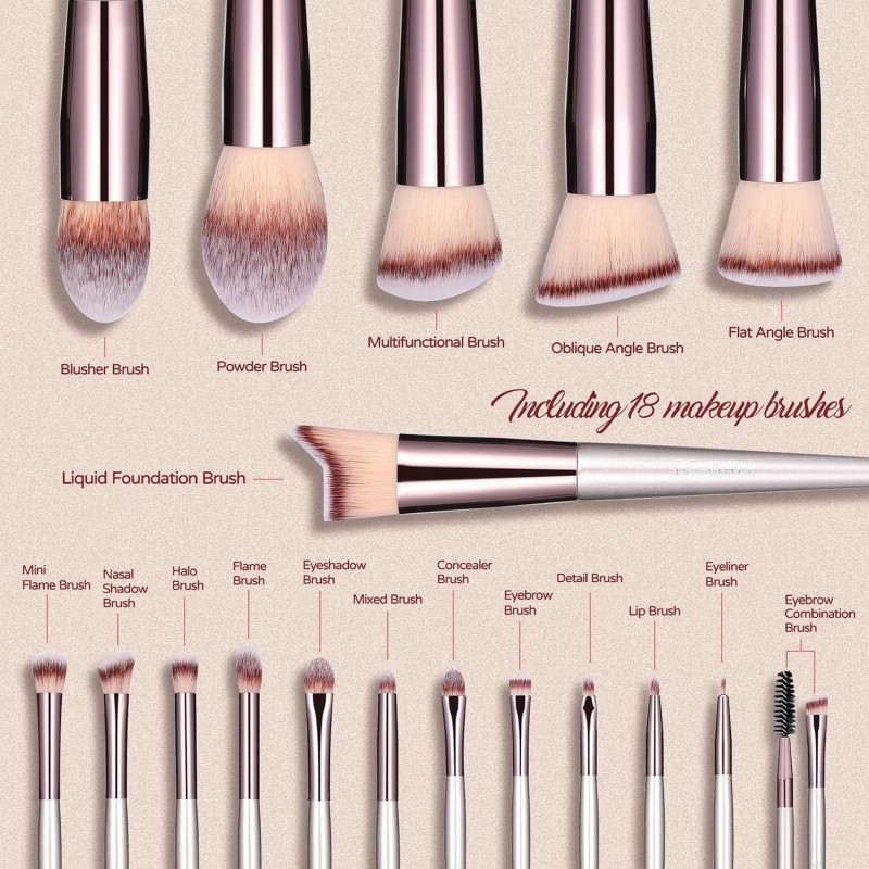 BS-MALL Makeup Brush Set 18 Pcs Premium Synthetic Foundation Powder