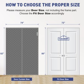 HADOR Magnetic Thermal Insulated Door Curtain Fit Door Size 72" x 80", Quilted Oxford Fabric Thicken Cotton Fill, Winter Cover Keep Cold Draft Out, Blanket Insulation for Front Patio Doors Gray