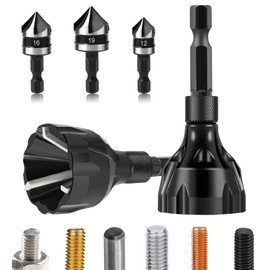 5Pcs Tungsten Carbide Chamfering Drill Bit for 1/8”-3/4”(3mm-20mm), Deburring External Chamfer Tool for Metal, Remove Burr Tools Quick Release Hex Shank, Repairing Damaged Screws, Bolts and Fasteners