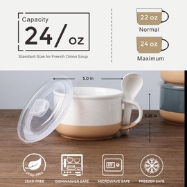 GBHOME Ceramic Soup Mugs with Handles and Lids,24 OZ Soup Cups Set of 4 with Terracotta Underside,Mug Bowls with Spoon for Soup/Cereal/Salad/Noodles/Ramen/Microware &Dishwasher Safe-Colorful