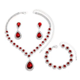 FDEETY Jewellery Set for Women Fashion Elegant Jewellery Bridal Drop Necklace Bracelets Rhinestone Earrings Set Pendant Jewellery Set Gifts Jewellery, Rhinestone