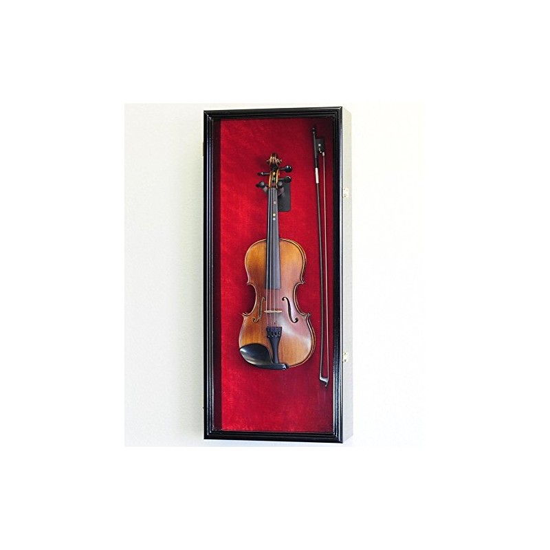 Violin Display Case Cabinet Wall Rack w/UV Protection- Lockable, Black