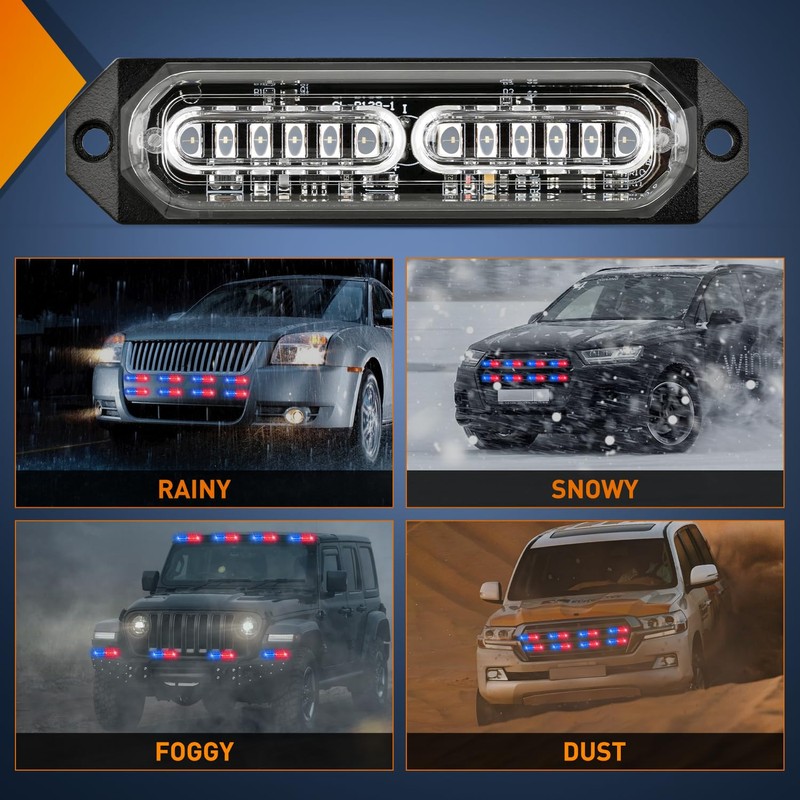Nilight 8PCS Led Strobe Lights 12LED Red Blue Emergency Light
