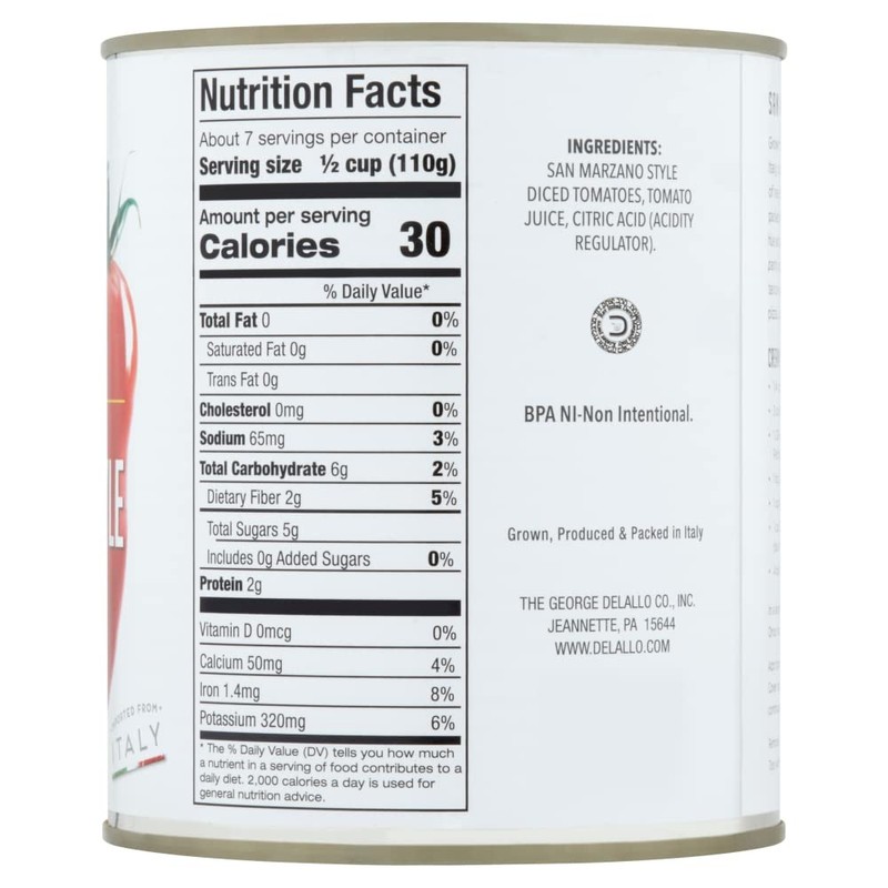 DeLallo San Marzano Style Diced Tomatoes, 28 Ounce Can, Italian