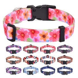 HQYDDMI Dog Collar, Soft & Comfortable Nylon Dog Collar, Adjustable for Cats, Puppies, Small, Medium and Large Dogs, with Floral Pattern (Floral C, XS)