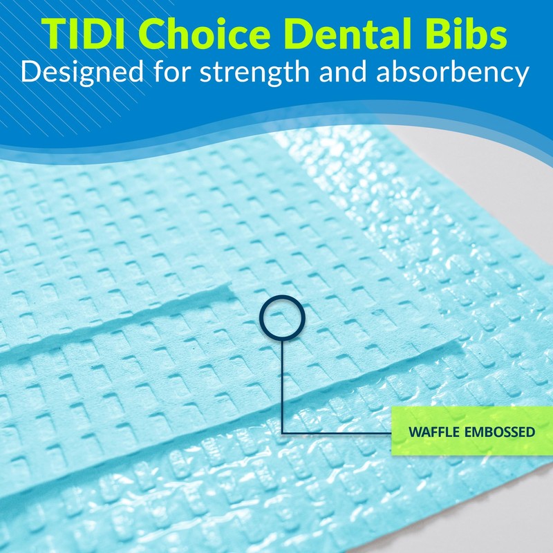 TIDI 917495 Choice Dental Bib, Blue, 3 Layers, 13” W